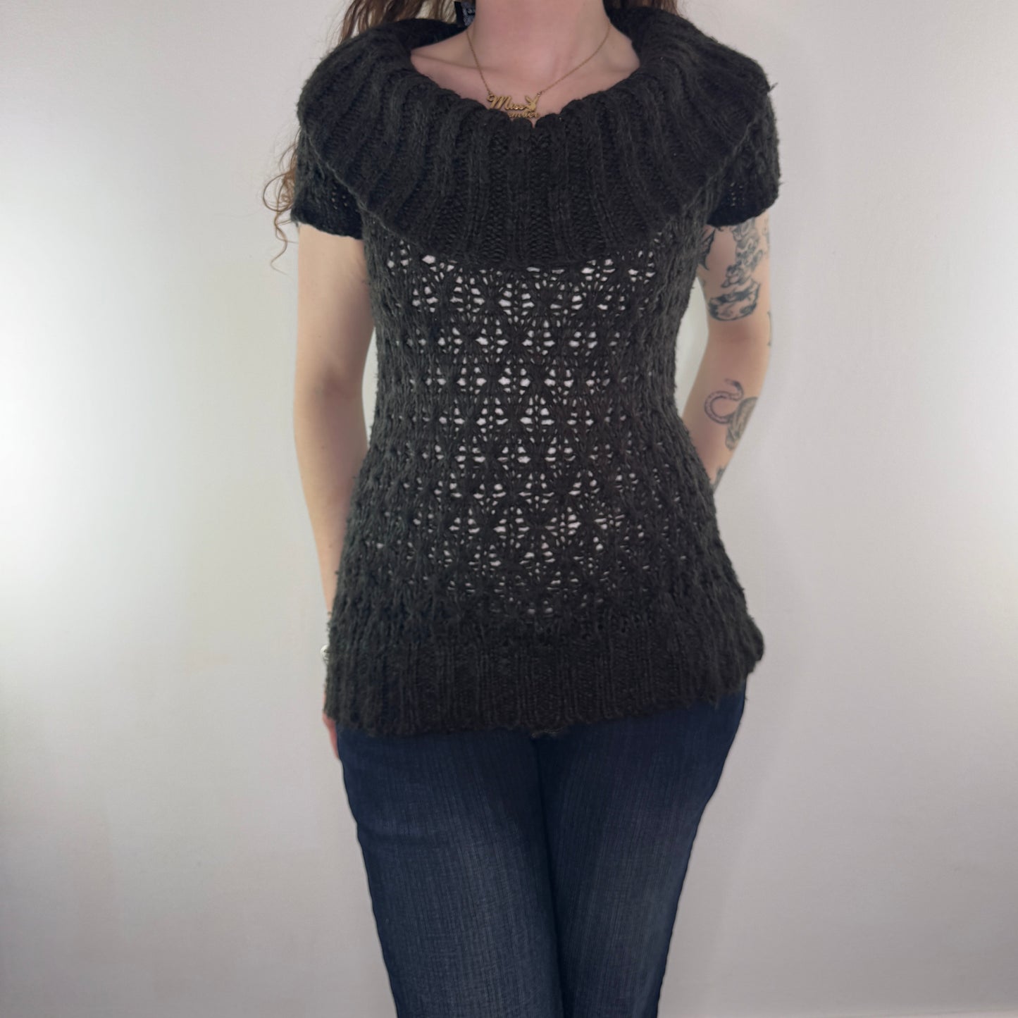 Y2K vintage short sleeve knit roll neck top