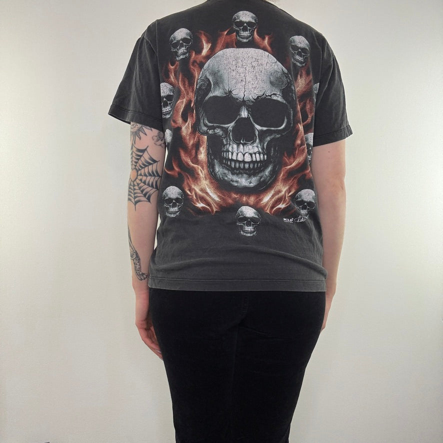 Y2K vintage skull graphic top flame t shirt gothic emo