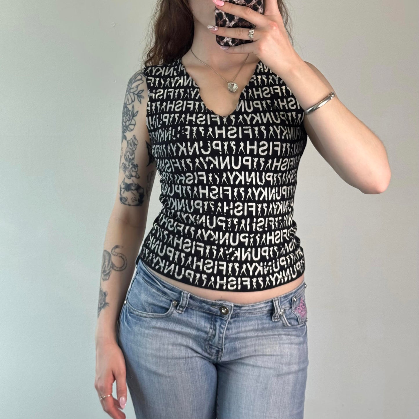 Y2K vintage Punkyfish tank top v neck graphic print text