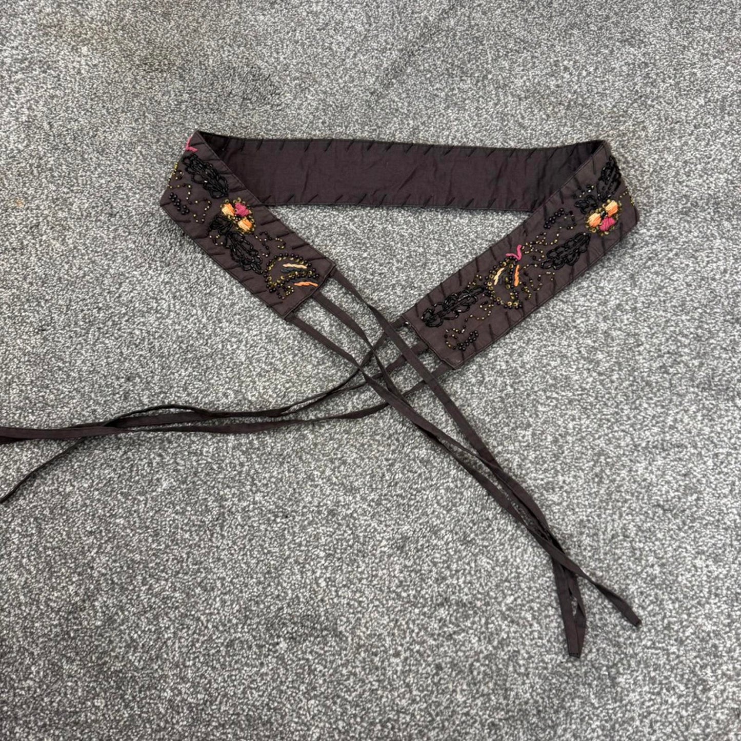 Y2K vintage adjustable floral belt sequin embroidery boho festival tassel bow