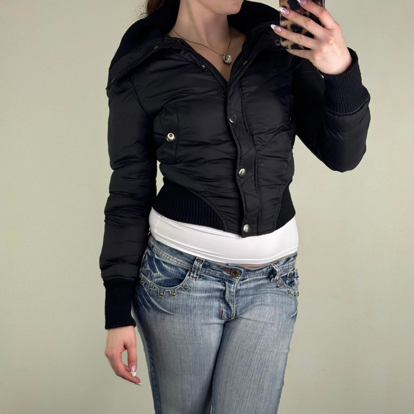 Y2K vintage zip up bomber jacket cropped short length high neck puffer