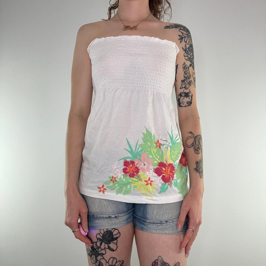 Y2K strapless floral floaty summer top