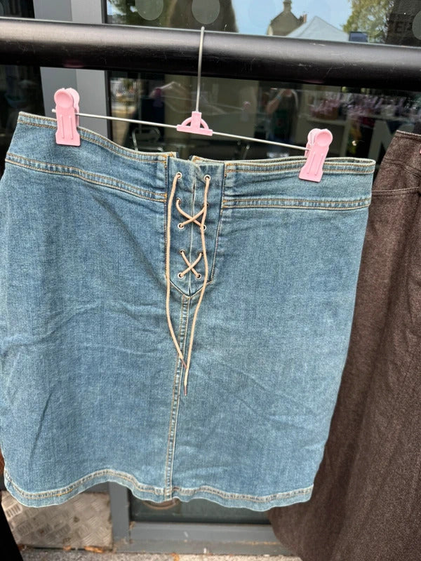 Y2K vintage 2000s mini skirt lace up denim