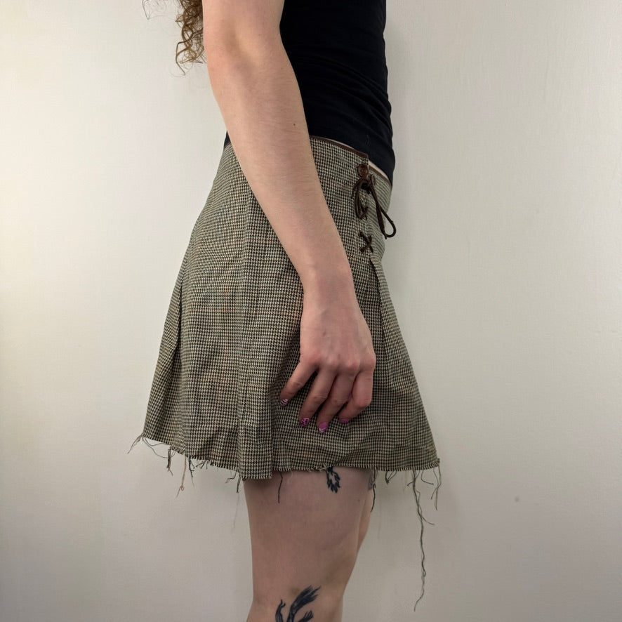 Y2K vintage houndstooth lace up mini skirt