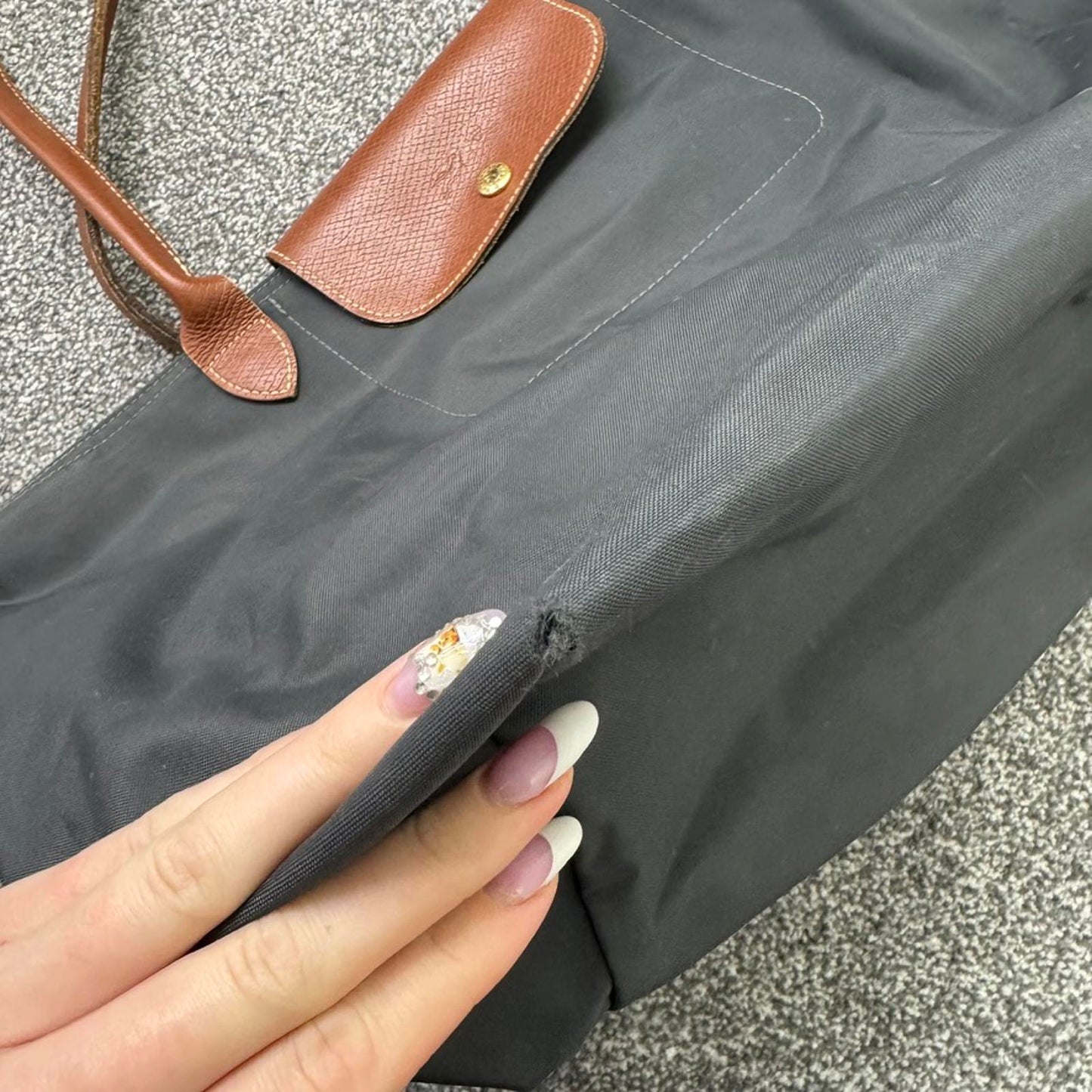 Longchamp large shoulder bag navy brown shopper