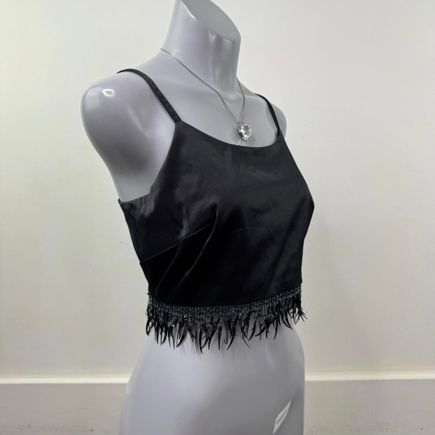 Y2K vintage crop beaded top open back fringe strappy bow 90s party going out
