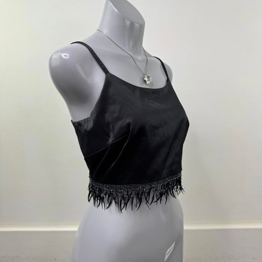 Y2K vintage crop beaded top open back fringe strappy bow 90s party going out