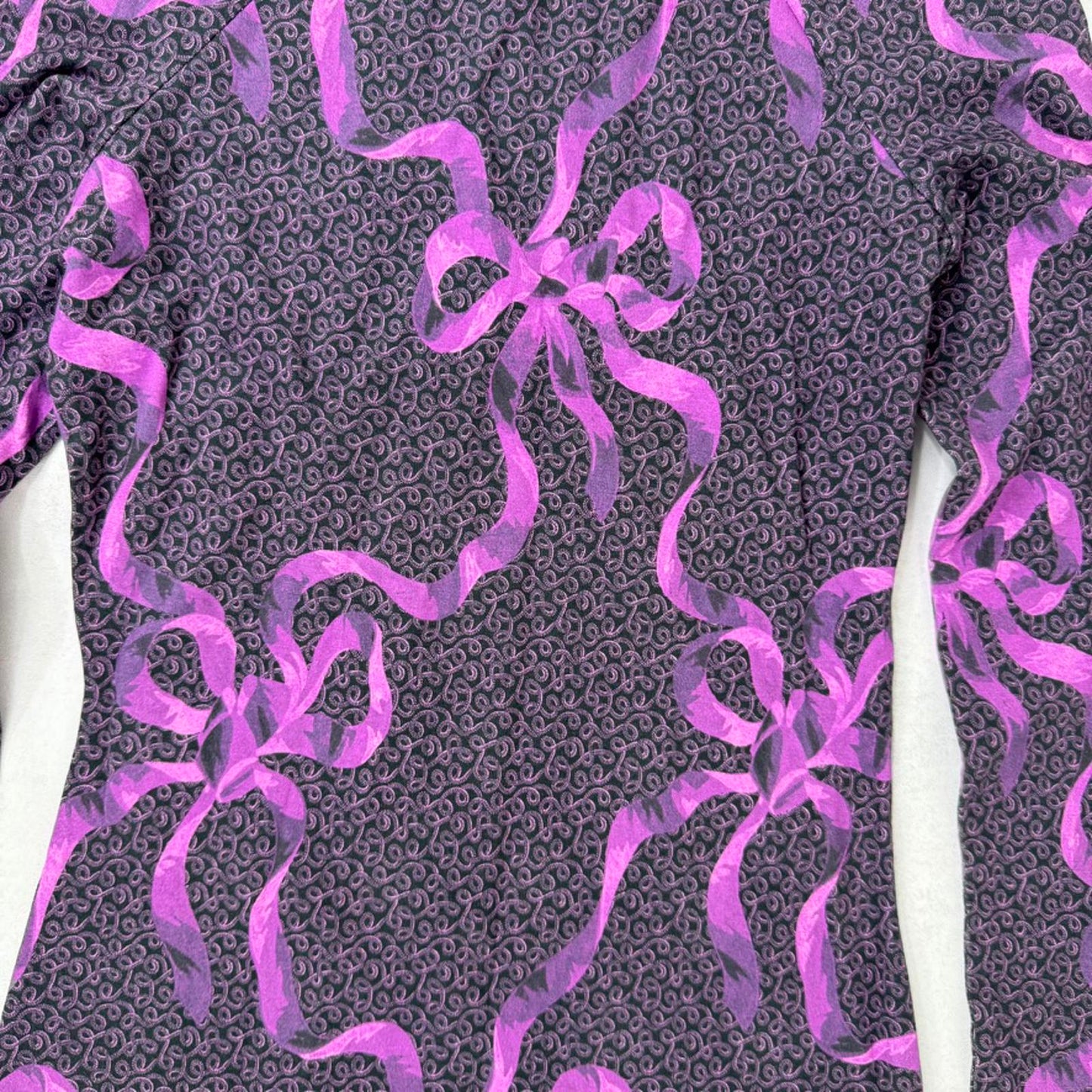 Christopher Kane 3/4 sleeve mini bodycon dress bow purple pattern round neck