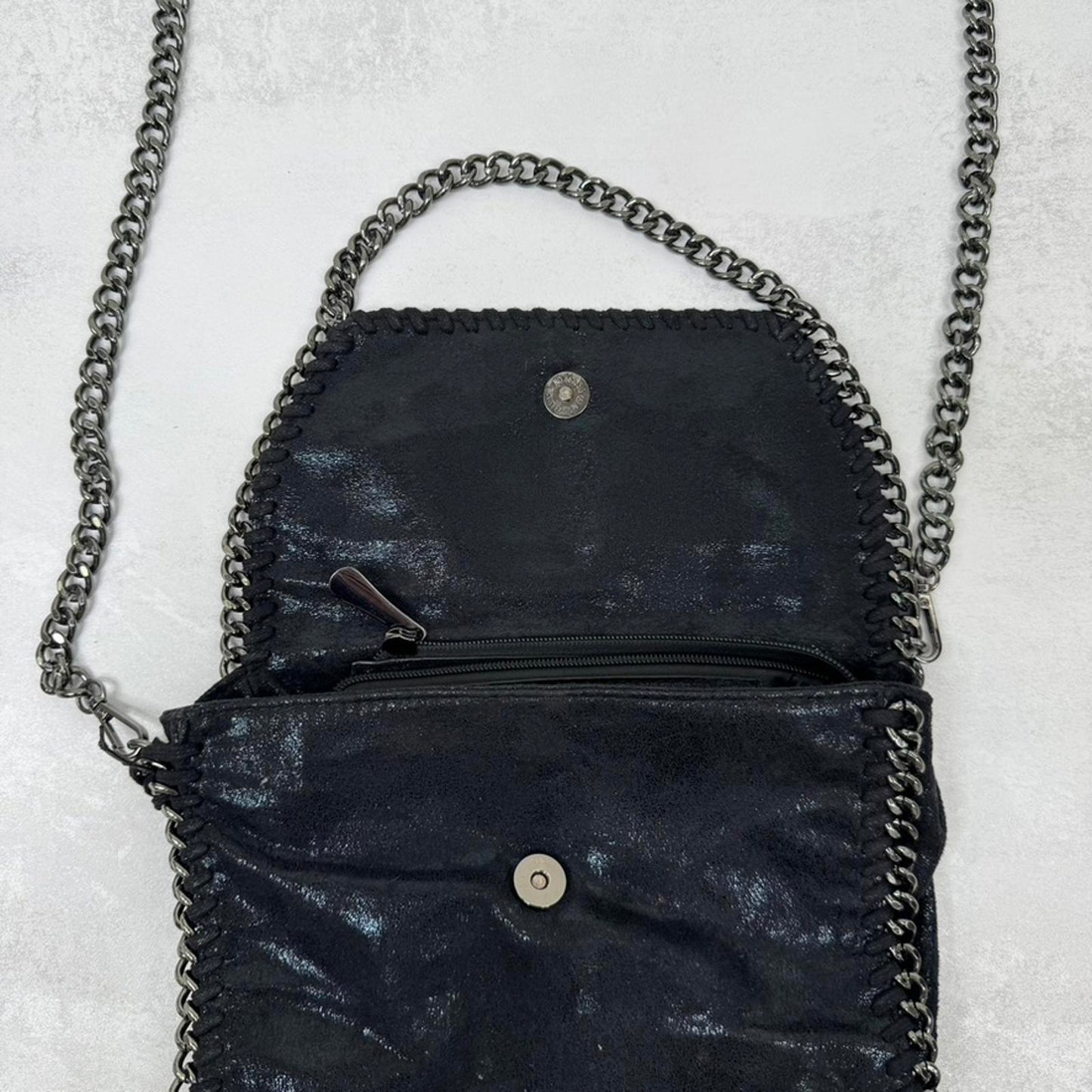 Y2K vintage chain crossbody bag faux suede black small size