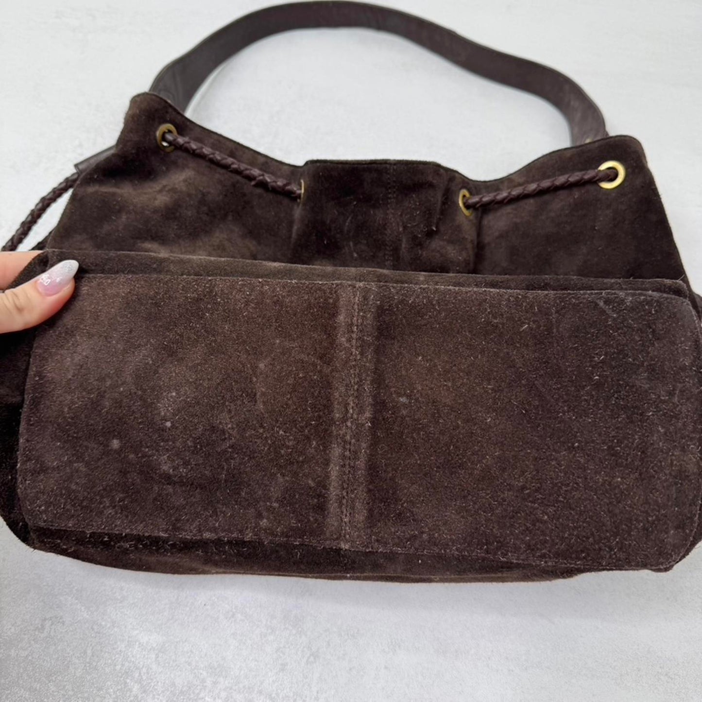 Y2K vintage genuine suede shoulder bag slouchy fringe