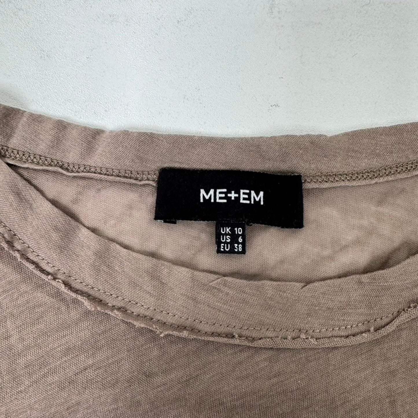 ME+EM sheer long sleeve top fraying hem light brown layering basic