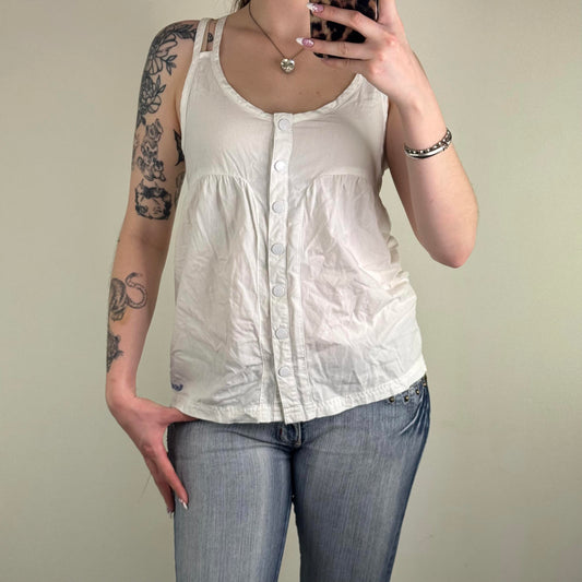 Y2K vintage Bench button up top sleeveless blouse round neck strappy flowy