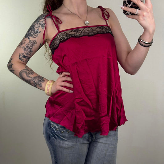 Myla 95% silk cami top adjustable bows flowy babydoll straight neckline red