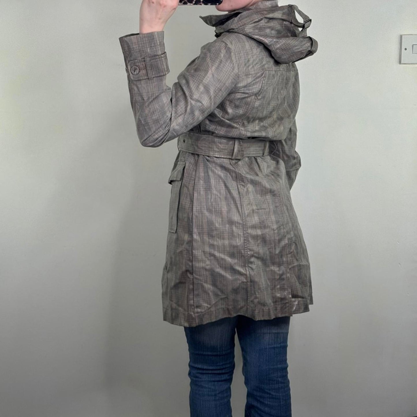 Y2K vintage Koan tartan trench jacket coat lightweight with belt/ hood archive