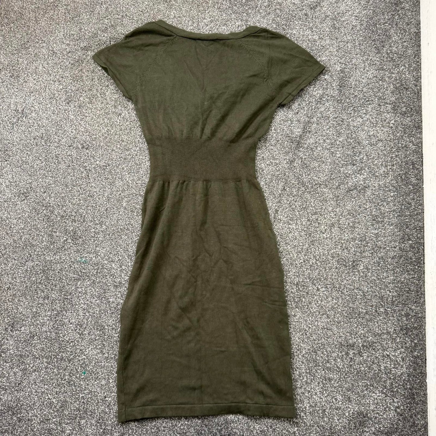 Y2K vintage Morgan De Toi mini dress fine knit stretchy fitted khaki v neck