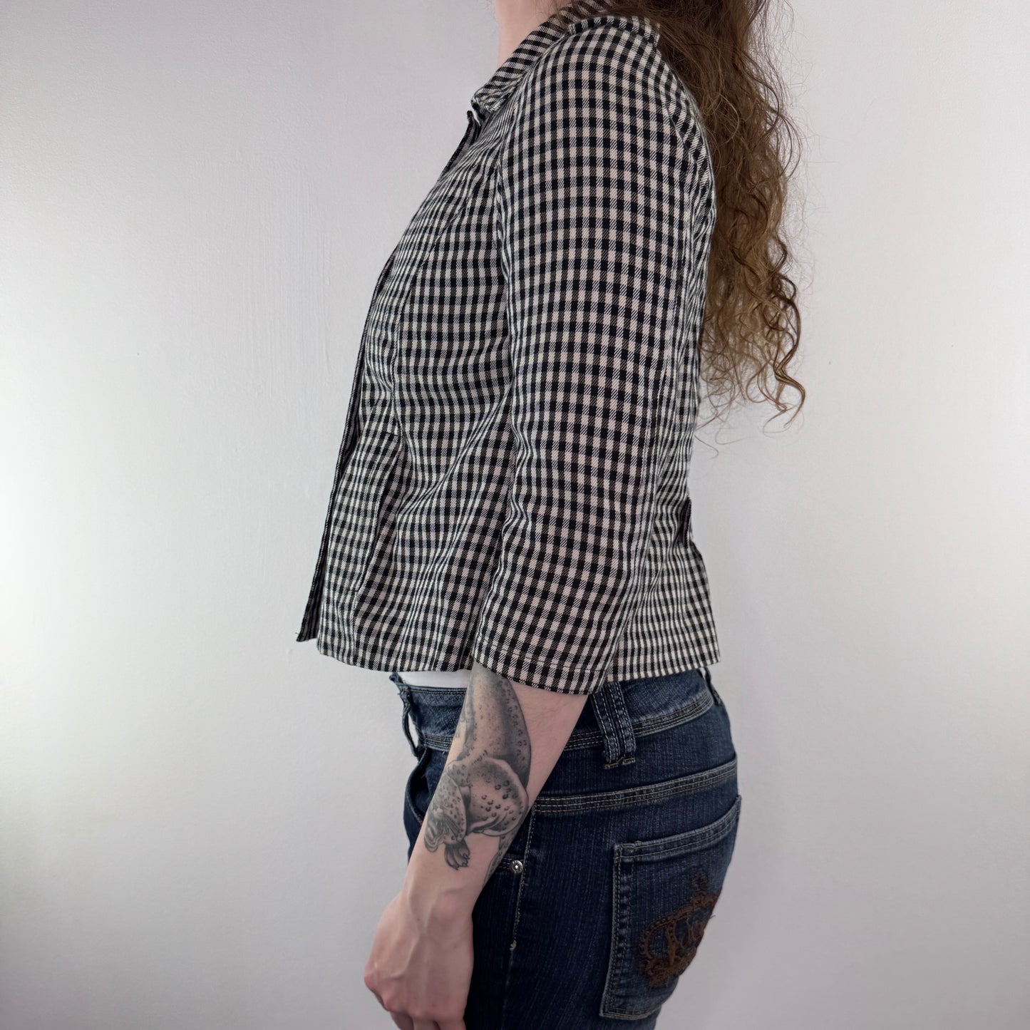 Y2K vintage gingham short peacoat jacket