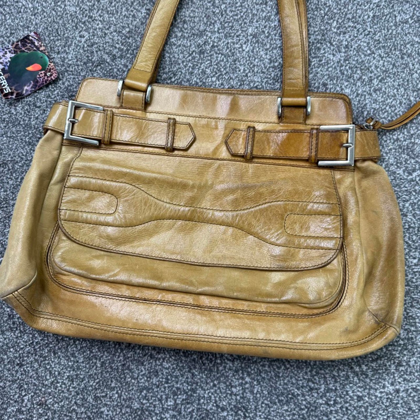 Y2K vintage Ted Baker genuine leather shoulder bag buckles light brown