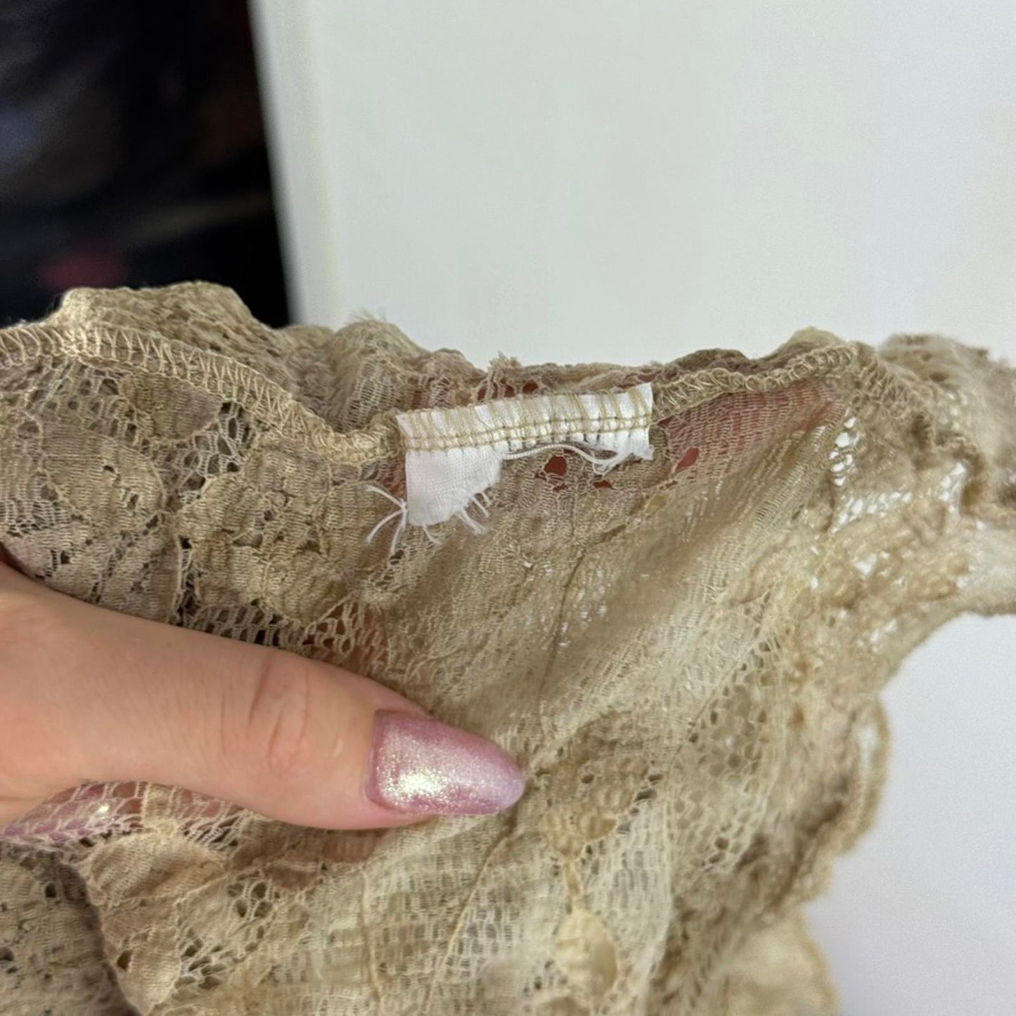 Y2K vintage wrap around cardigan sheer lace beige ombre tie bow adjustable