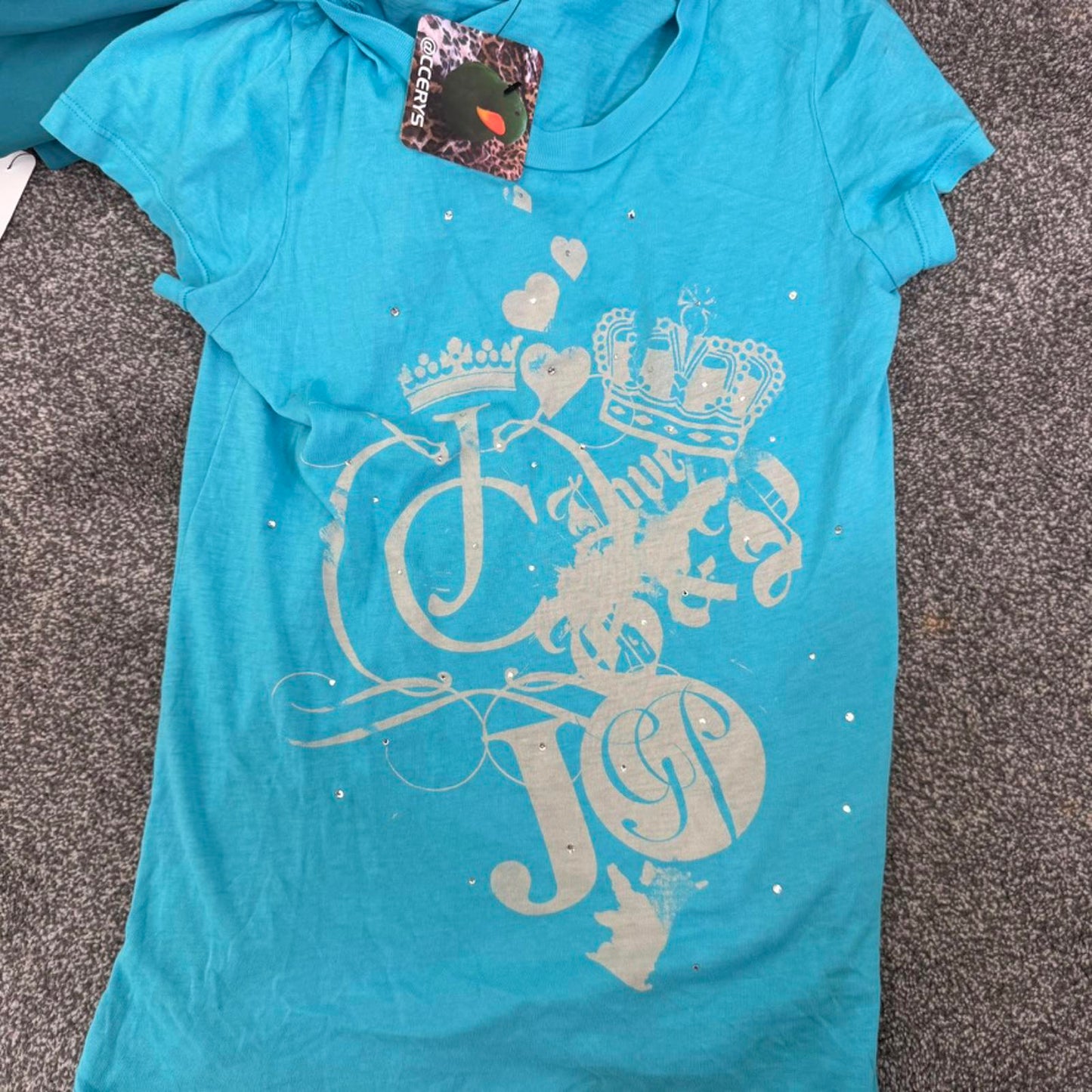 Y2K vintage Juicy Couture short sleeve top rhinestone graphic print crown