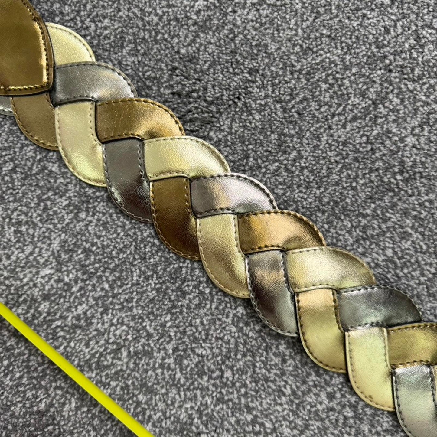 Y2K vintage woven chunky belt high waist silver gold faux leather