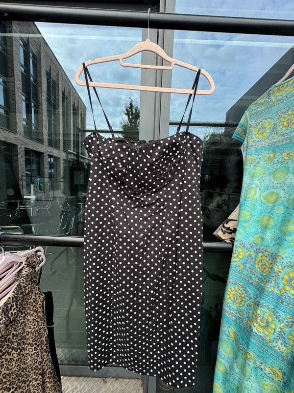 Vintage 2000s polka dot midi dress zip up bust