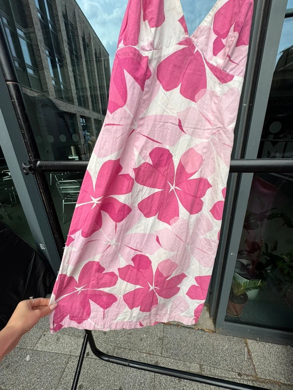 Y2K vintage ELLE midi dress hibiscus floral halter neck