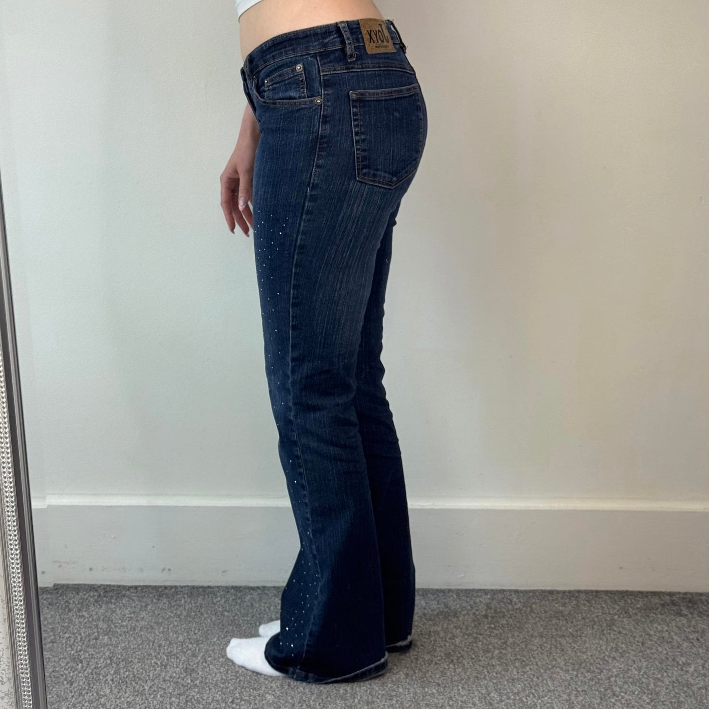 Y2K vintage low rise bootcut rhinestones jeans embellished faded denim