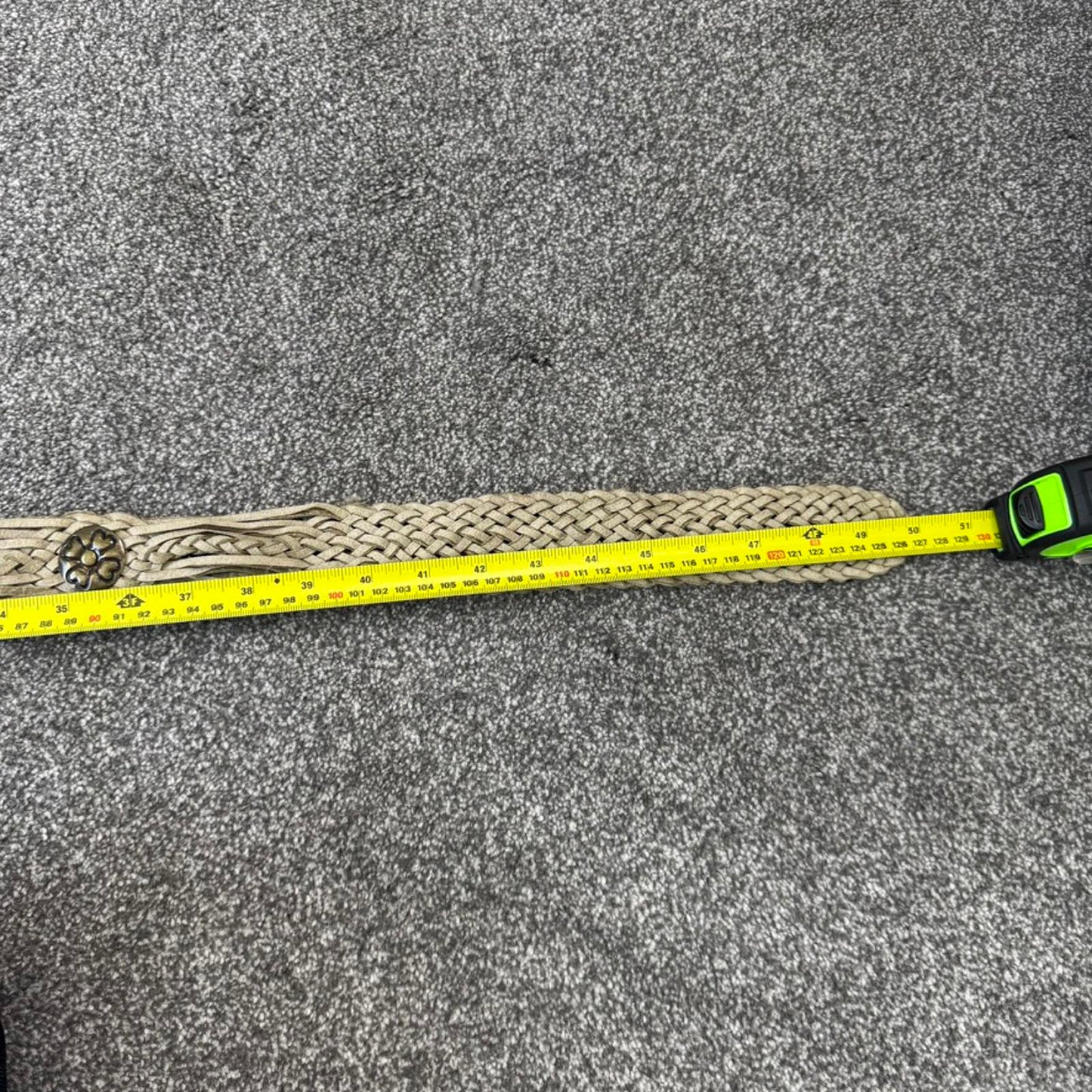 Y2K vintage woven braided disc belt buckle beige clover