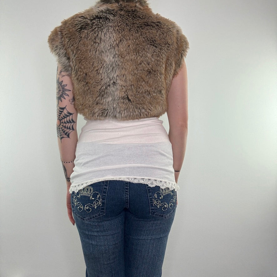 Y2K vintage Jane Norman faux fur cropped gilet shawl