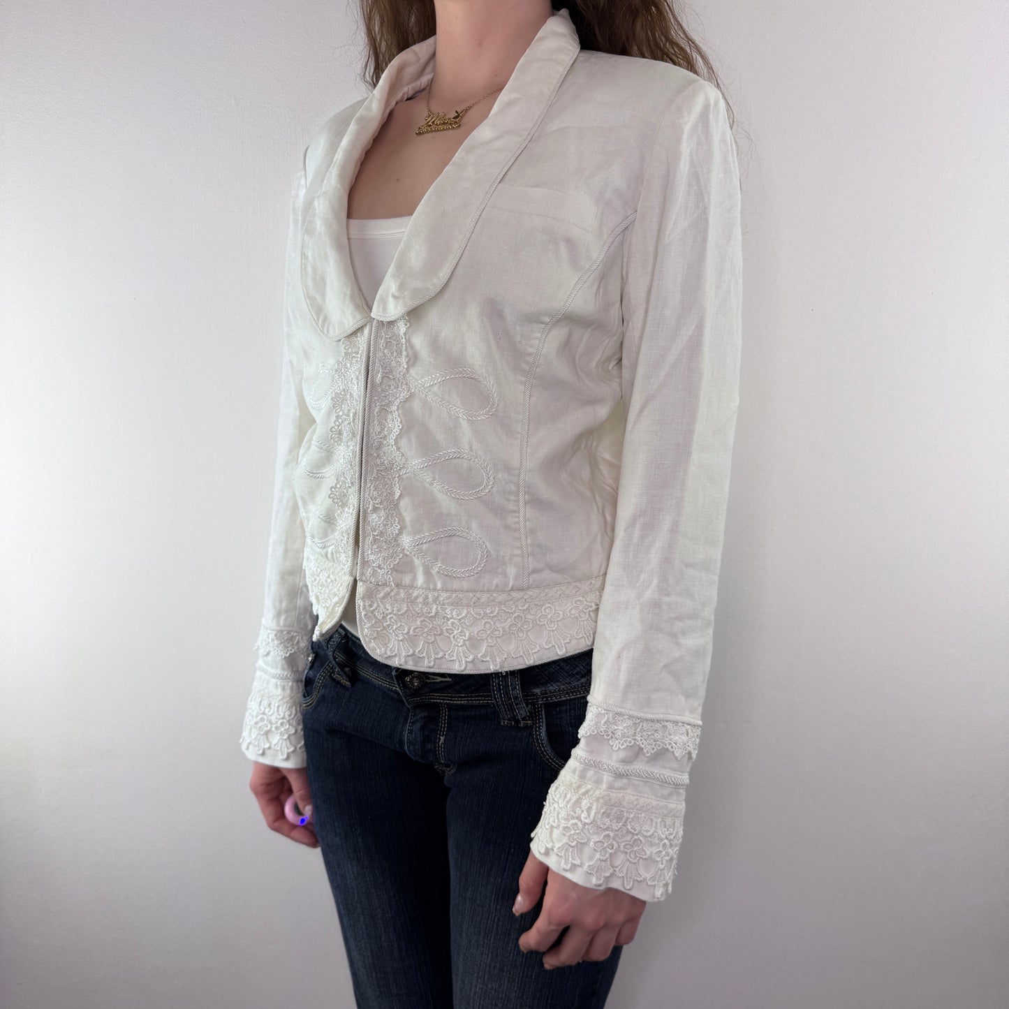 Y2K vintage white military embroidered jacket blazer