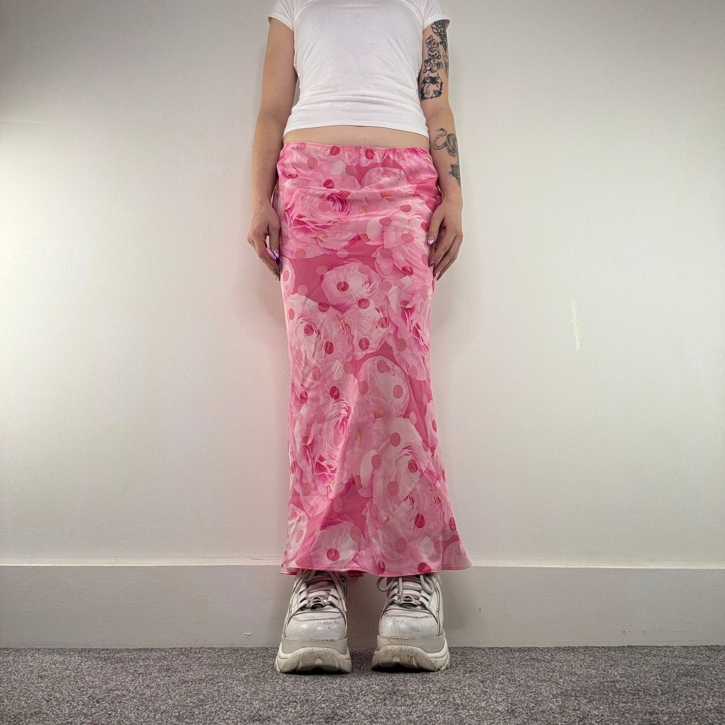 Y2K vintage silk maxi skirt spotty floral rose summer lightweight