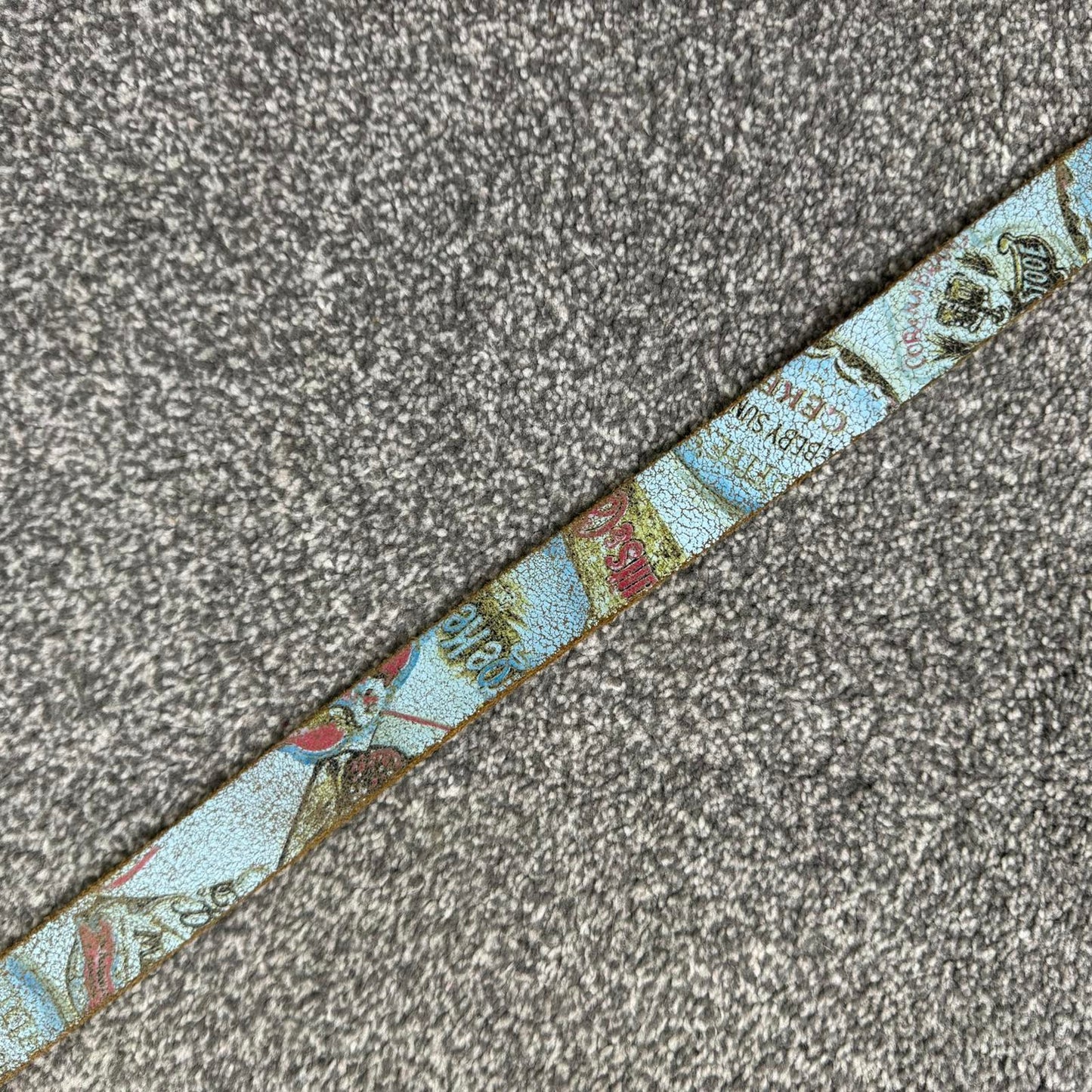 Y2K vintage skinny genuine leather belt graphic print rectangle buckle baby blue