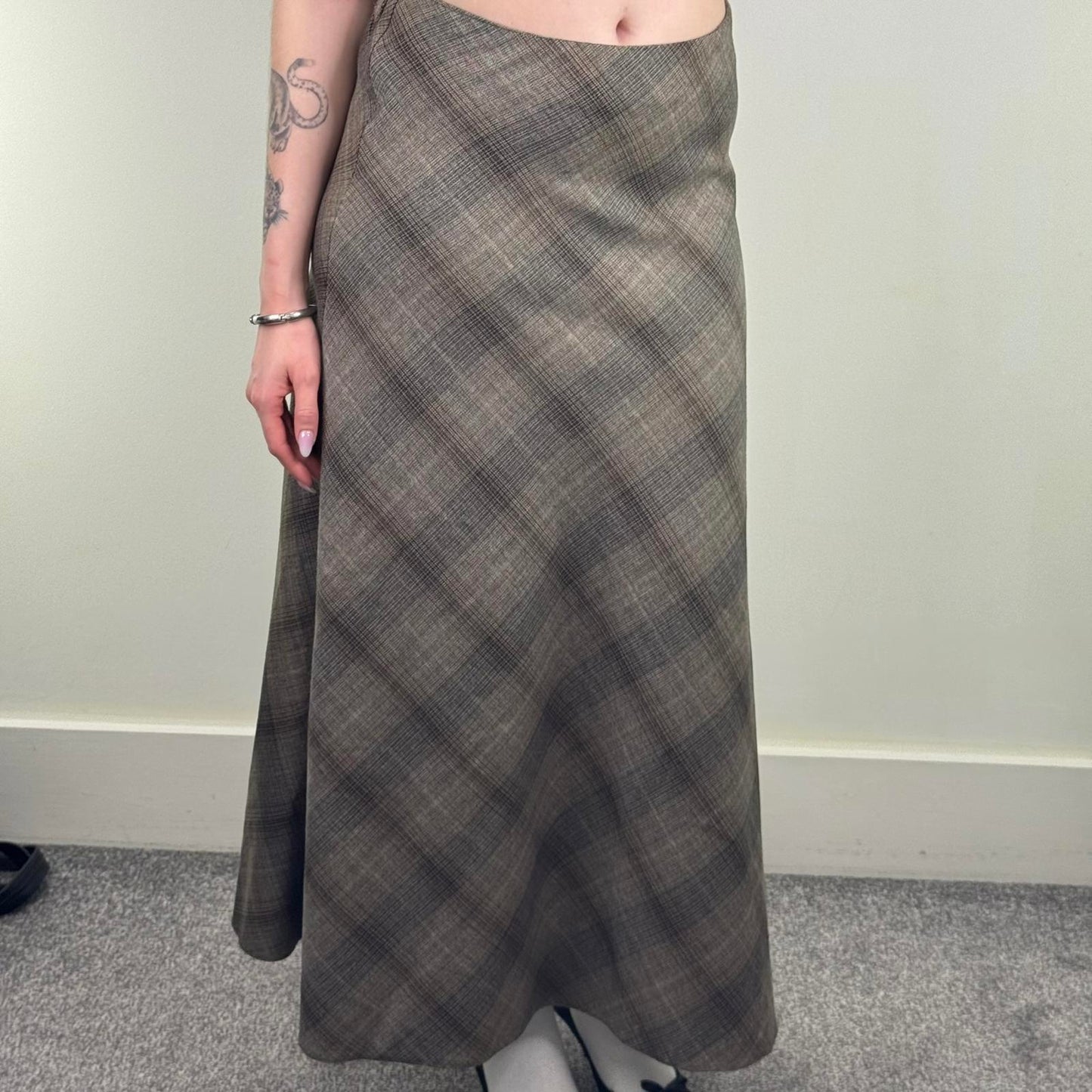 Y2K vintage tartan maxi skirt check print a line full length long