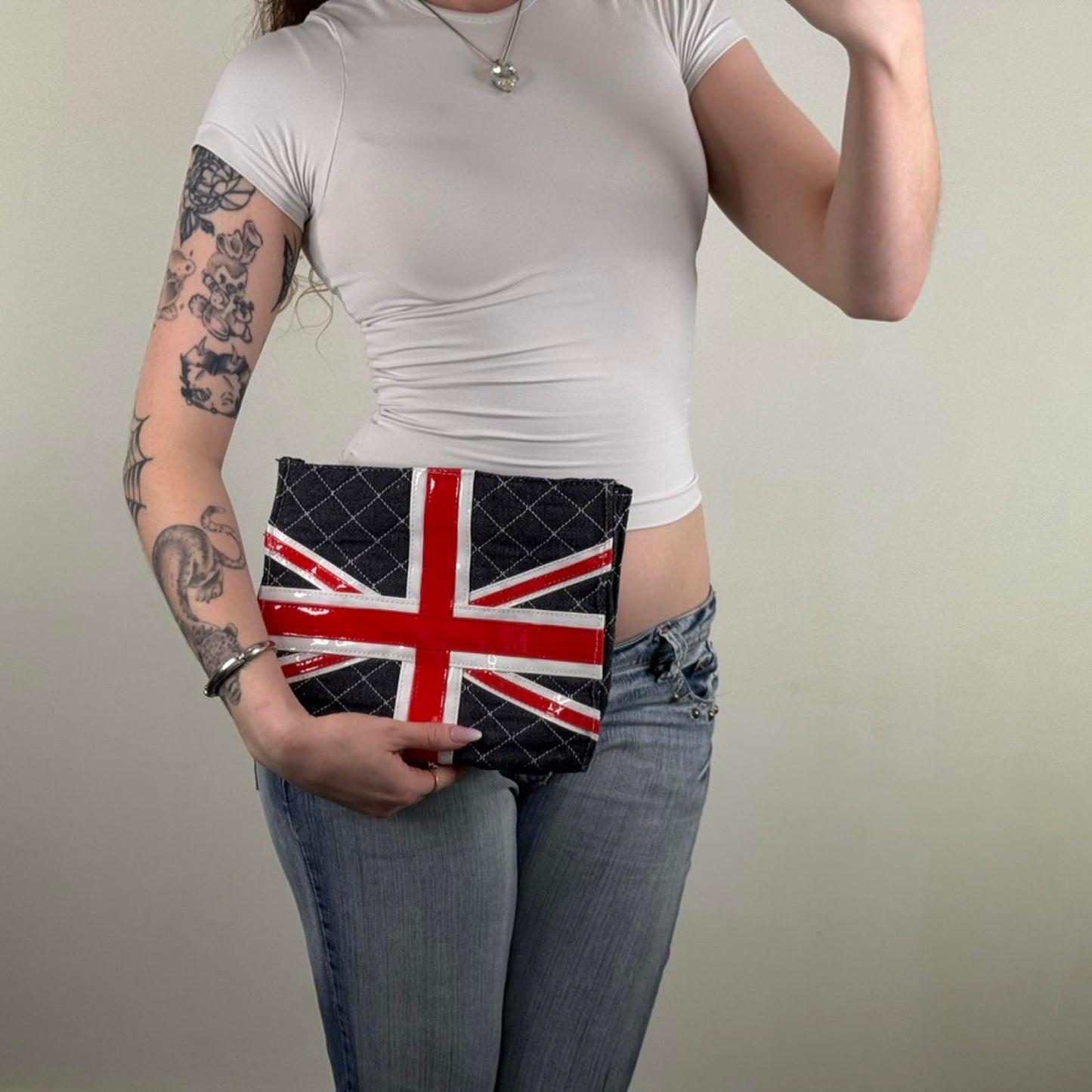 Y2K vintage denim Union Jack small clutch bag quilted medium