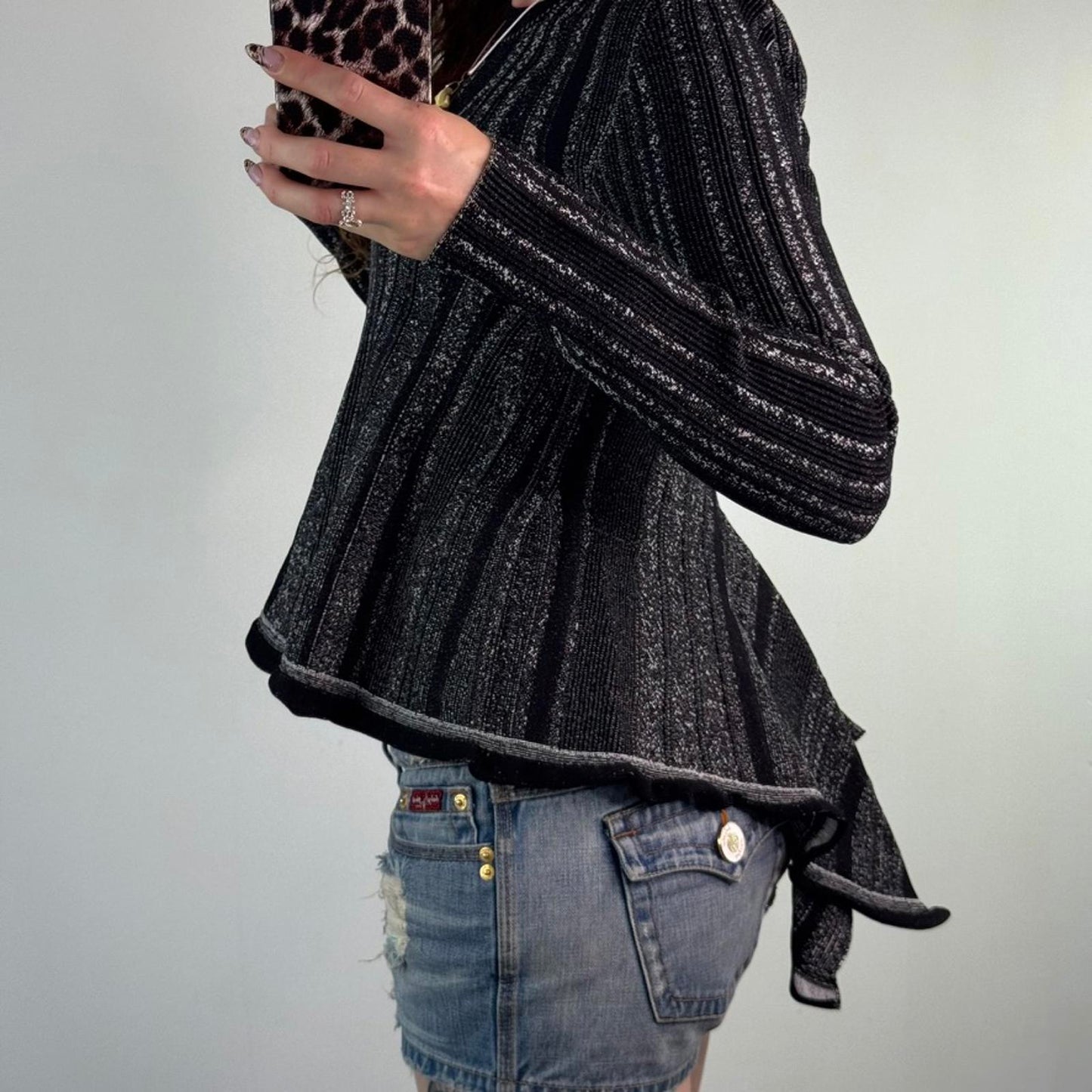 Proenza Schouler Ottoman Metallic Peplum Heavy Knit Top Ruffle Detail