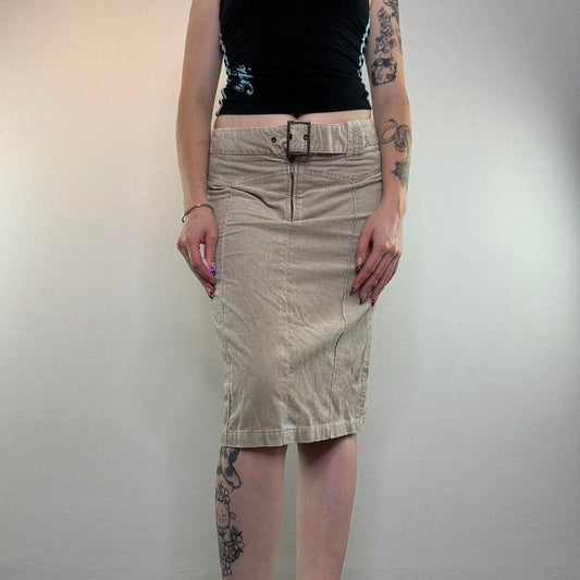 Y2K vintage buckle zip front midi skirt