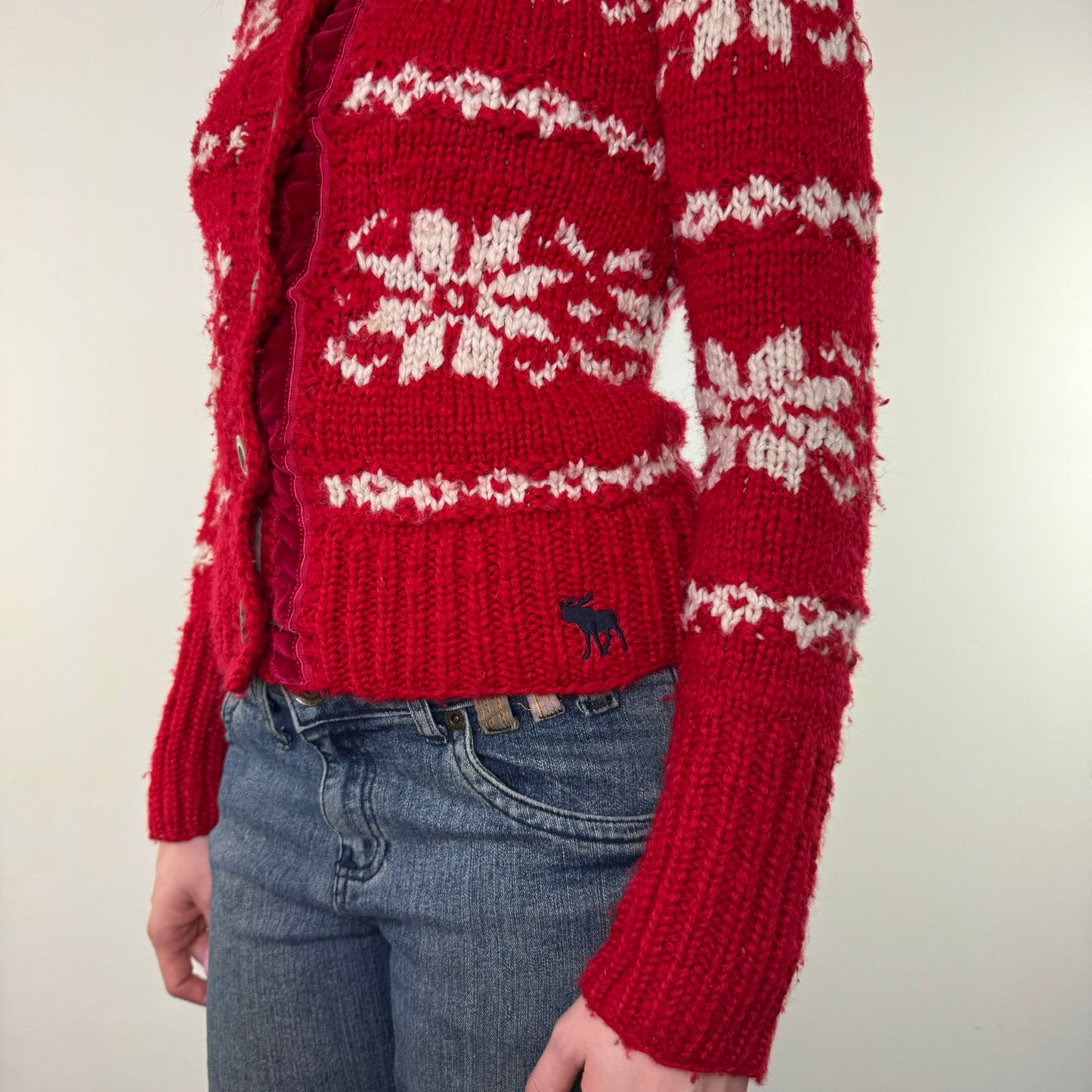 Y2K vintage Abercrombie & Fitch cardigan button up knit faux fur collar mcbling