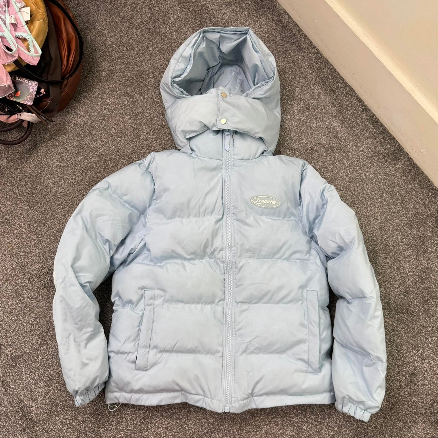 Trapstar puffer jacket coat with hood baby ice blue