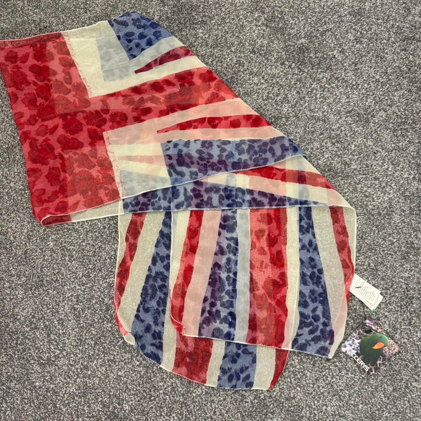 Y2K vintage leopard print Union Jack scarf sheer lightweight