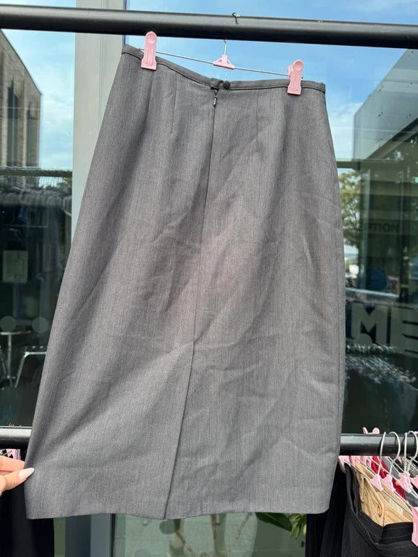 Y2K vintage grey tailored midi skirt office formal