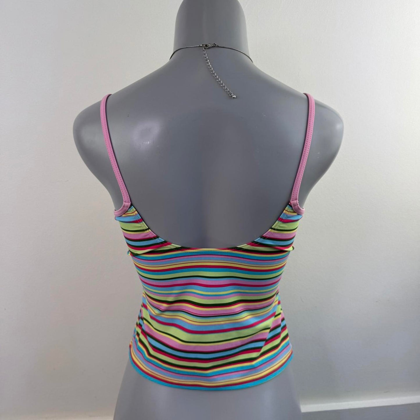 Y2K vintage tankini top tank swimwear multi stripe with bust support beaded