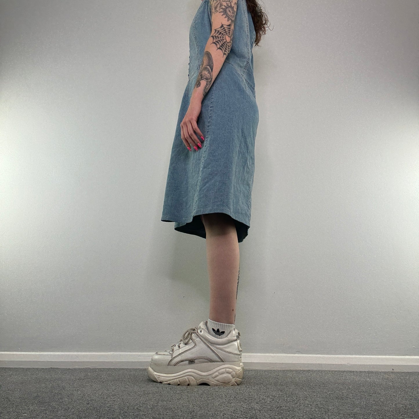 Y2K lace up stretchy denim midi dress