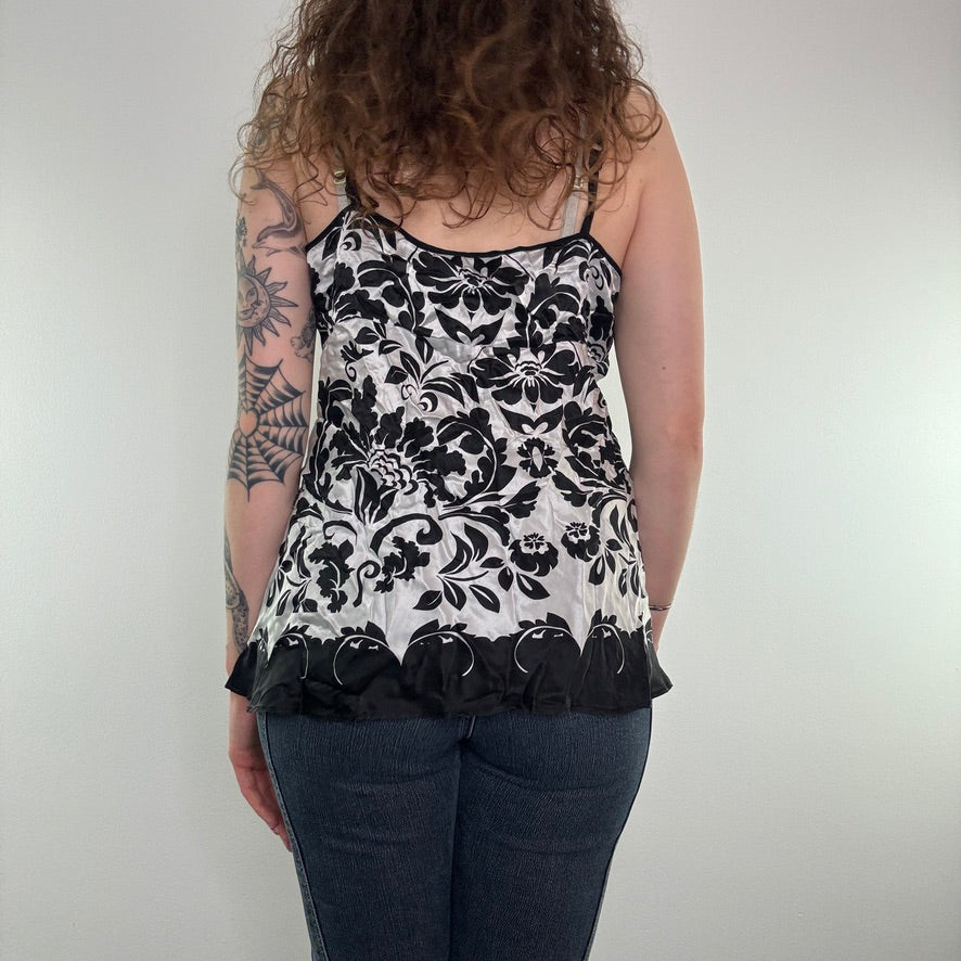 Y2K vintage silk bow floral cami top