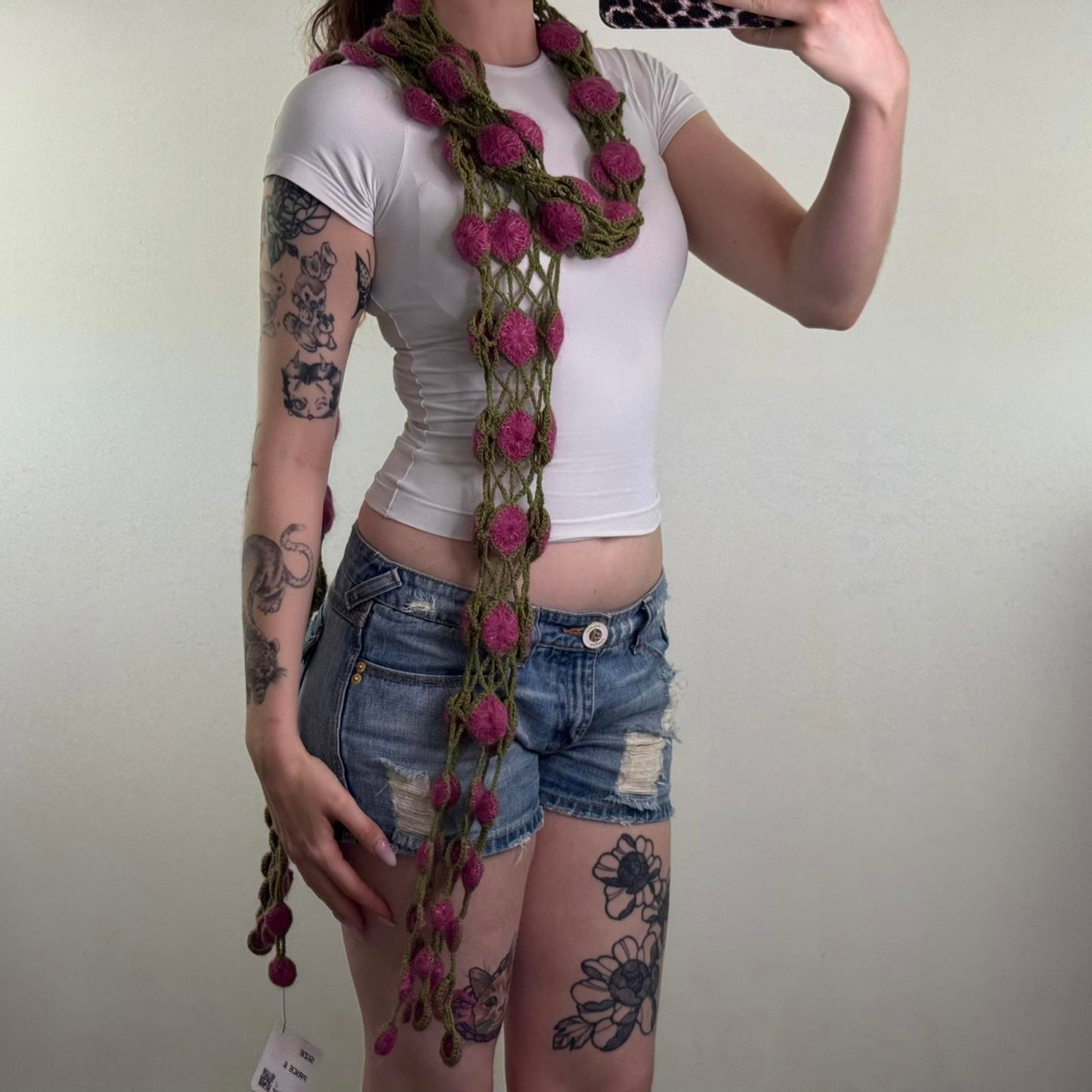 Y2K vintage wool blend knit scarf 3D pattern long length purple green