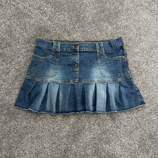 Y2K vintage low rise skirt mini denim half pleated faded stretchy cargo short