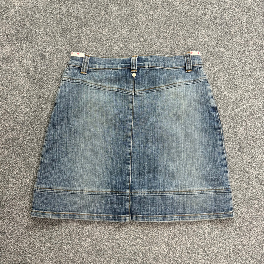 Y2K faded denim zip front spotty mini skirt