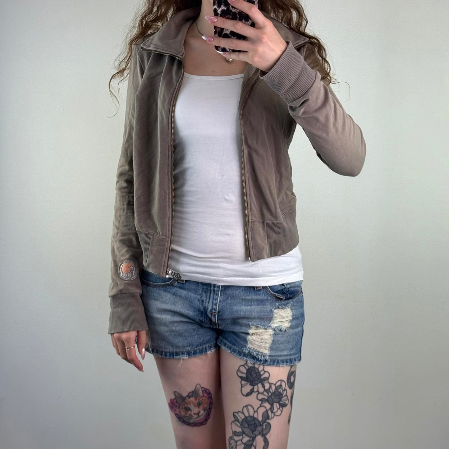 Y2K vintage Diesel zip up jumper light brown cropped elastic waistband cuffs
