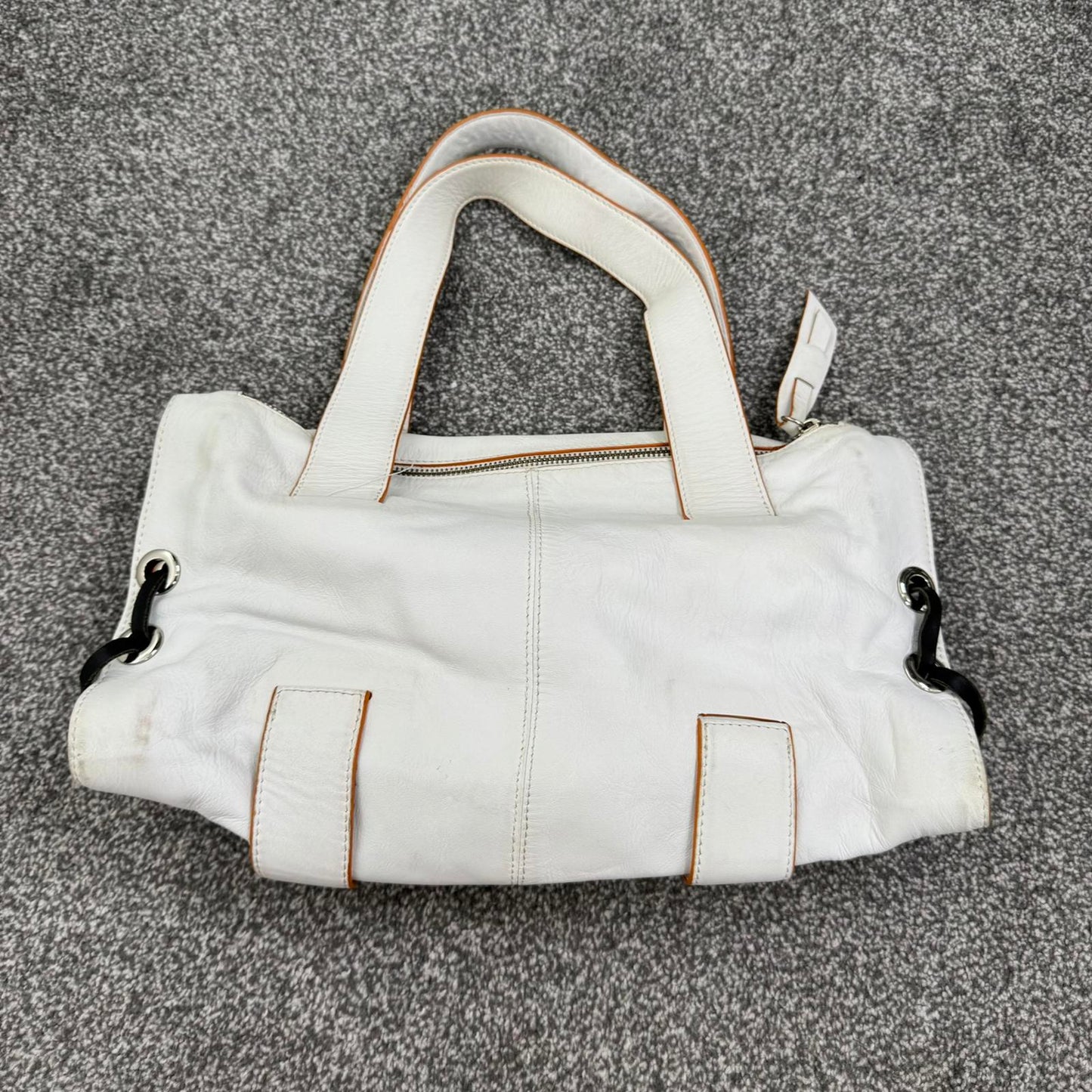 Y2K vintage Tod's genuine leather small shoulder bag lace up sides white orange