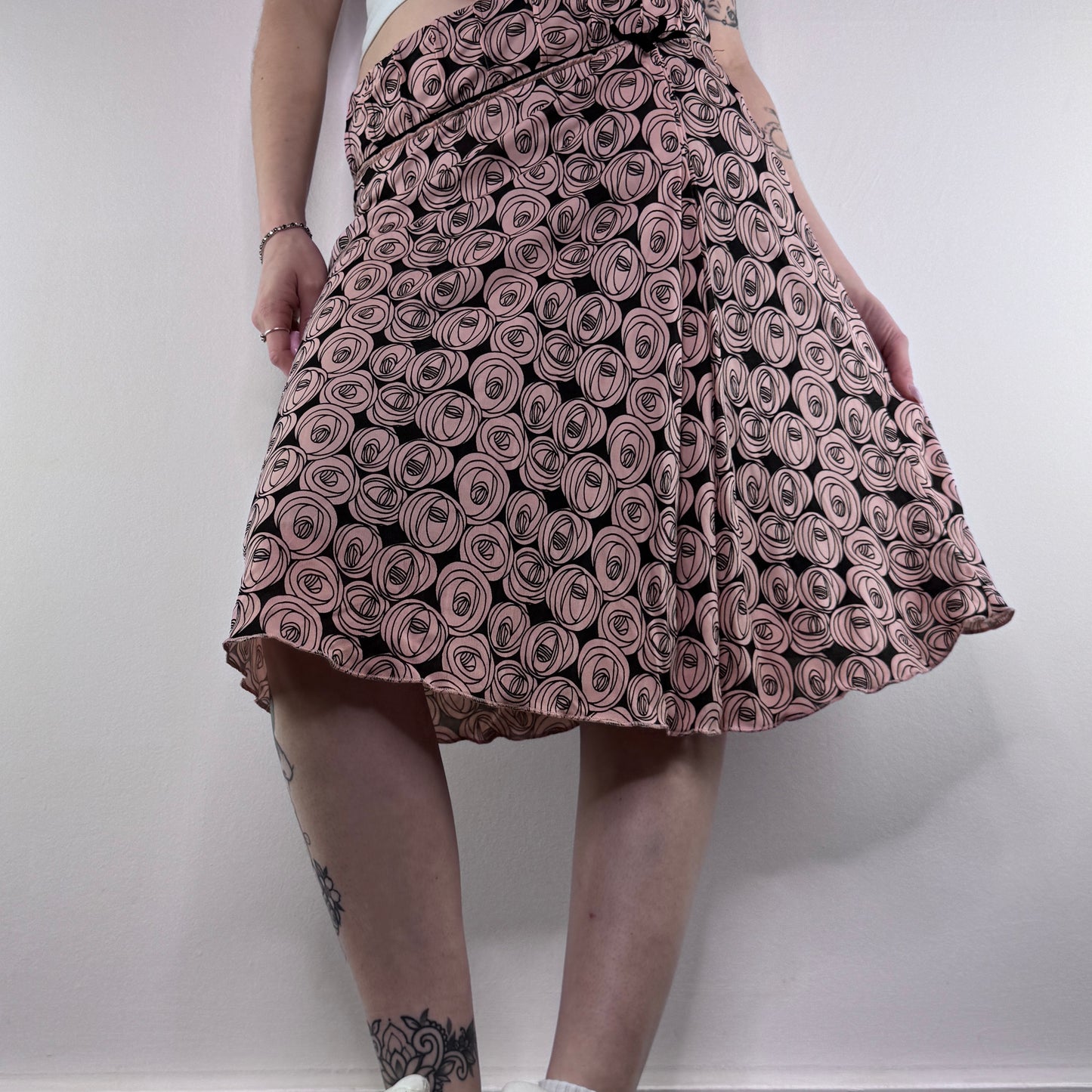 Y2K vintage floral rose bow midi skirt