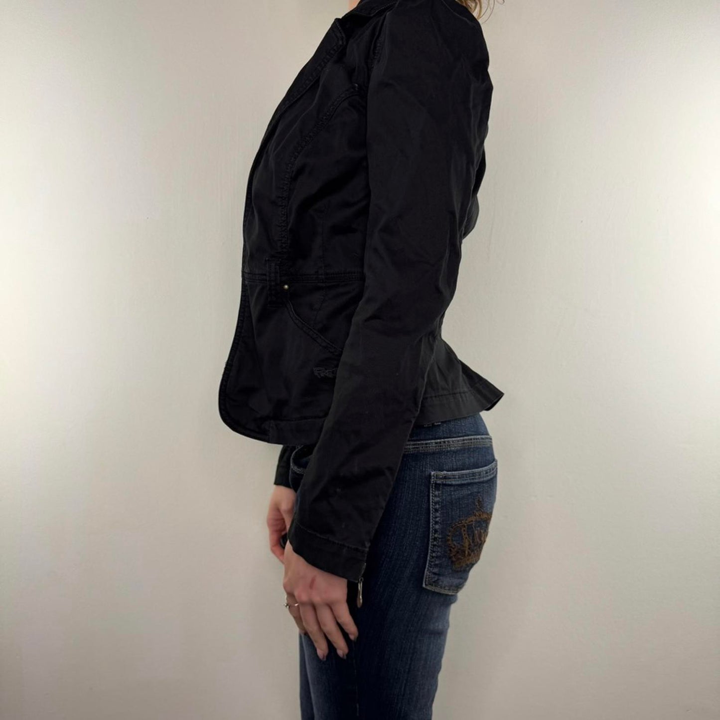 Y2K vintage fitted zip up denim blazer stretchy jacket archive avant garde